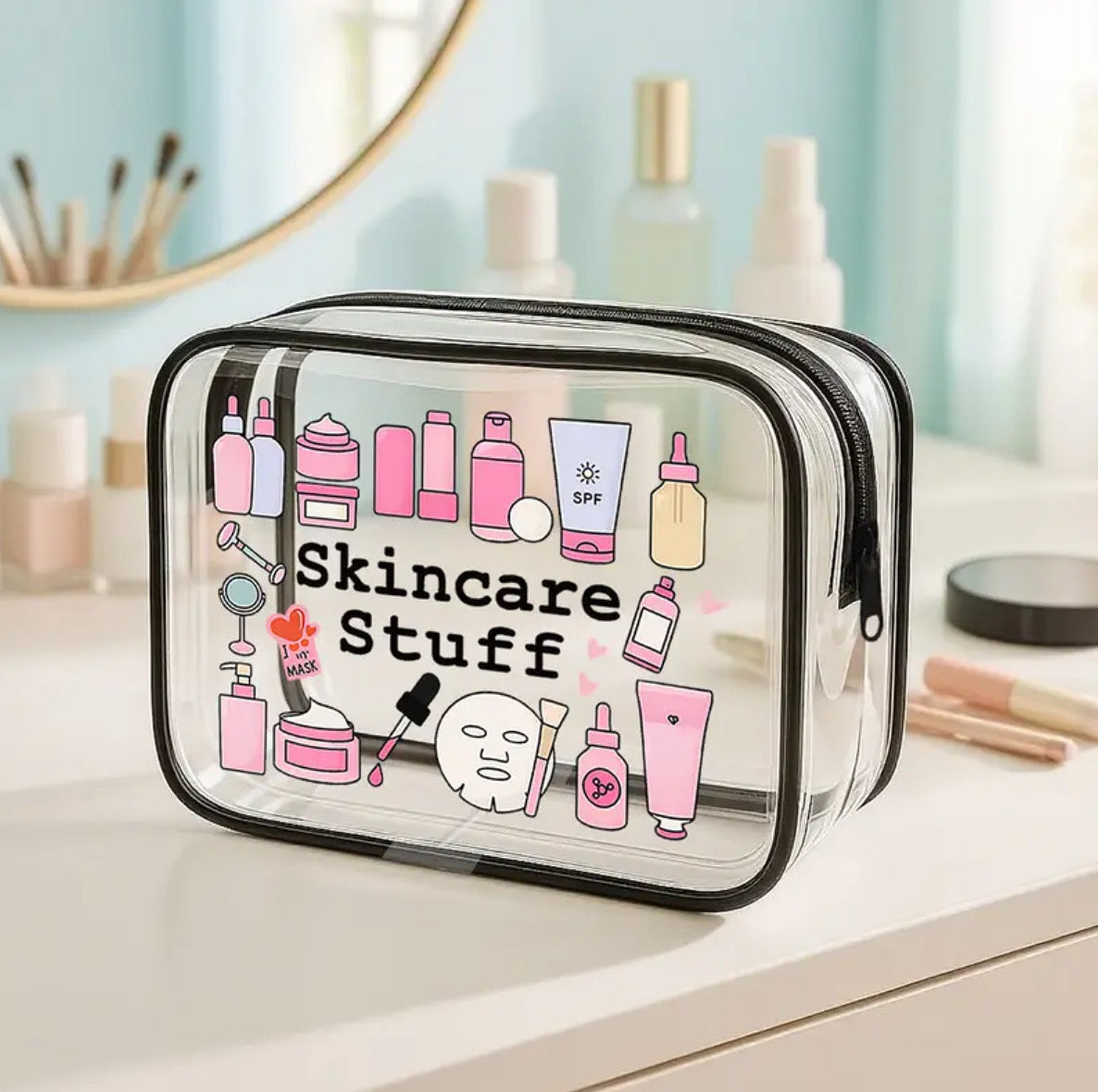 Bolsos plásticos de maquillaje y skincare