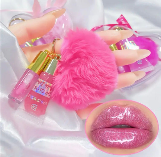 Llavero Pompón + 2 Mini Lip Gloss